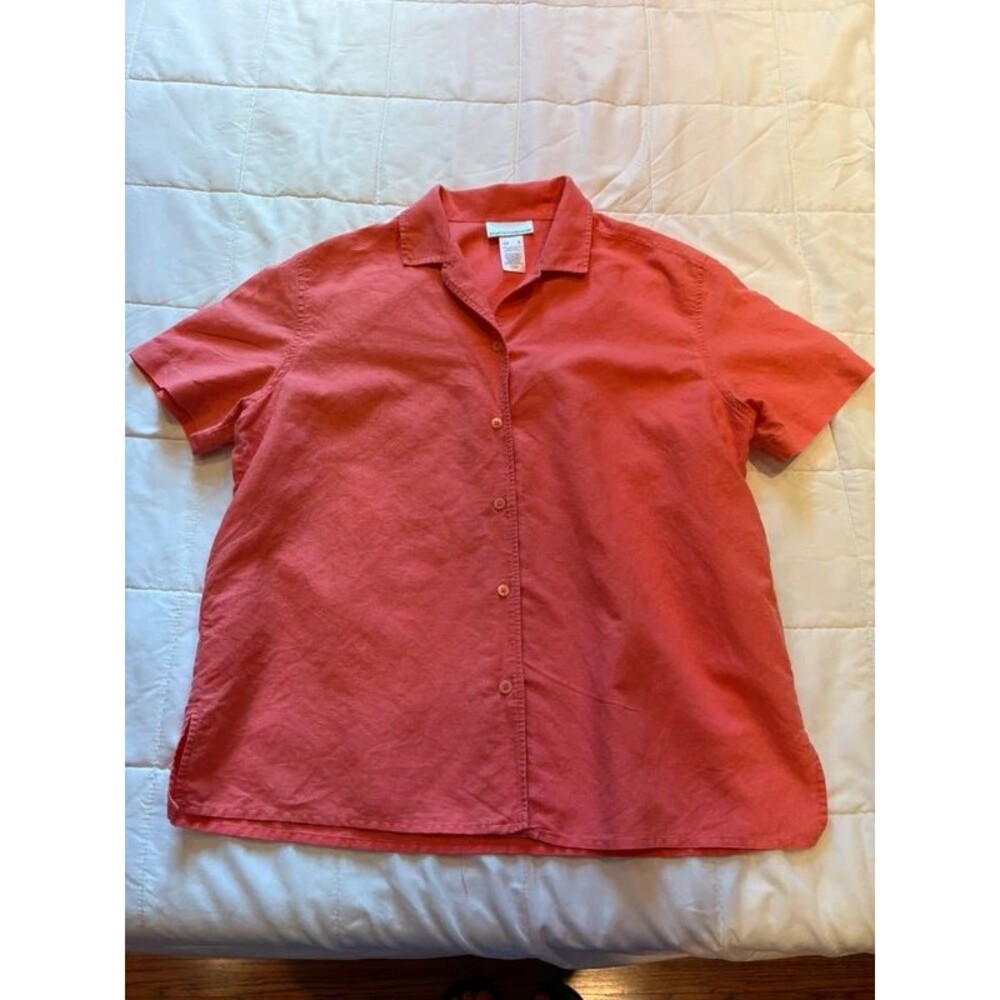 Jones New York Sport Linen Blend Button-Up Shirt – Coral/Terracotta